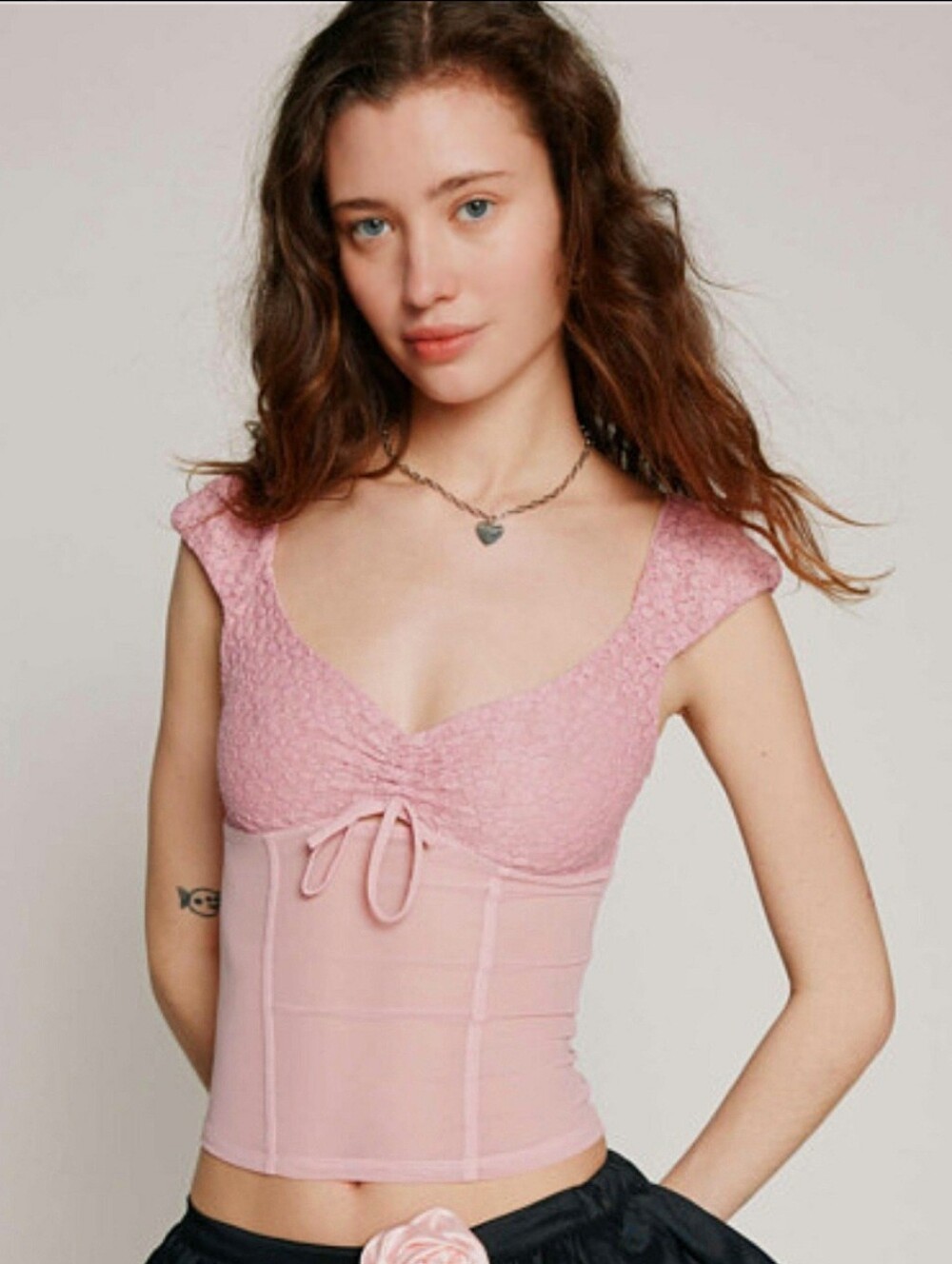 Urban Outfitters Kimchi Blue Pink Lace Mesh Top